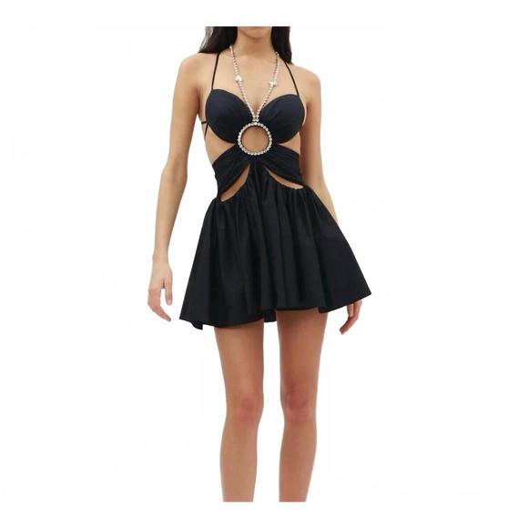 NEW AREA gathered butterfly poplin mini dress in black - Picture 1 of 2